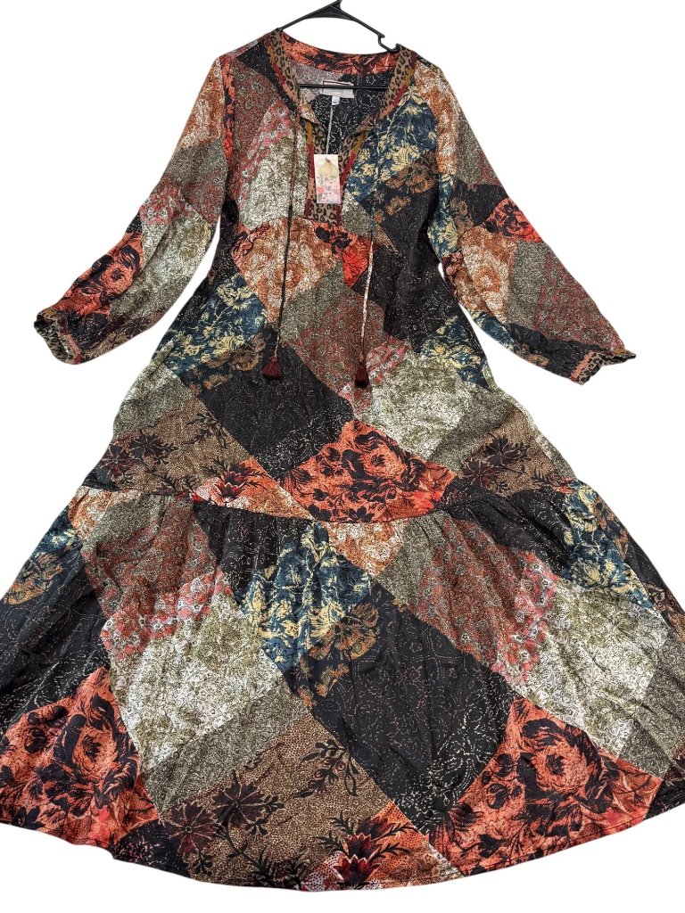 Nwt Johnny Was Silk Mabel Boho Dress Tassels Patchwork Peasant Tiered Large